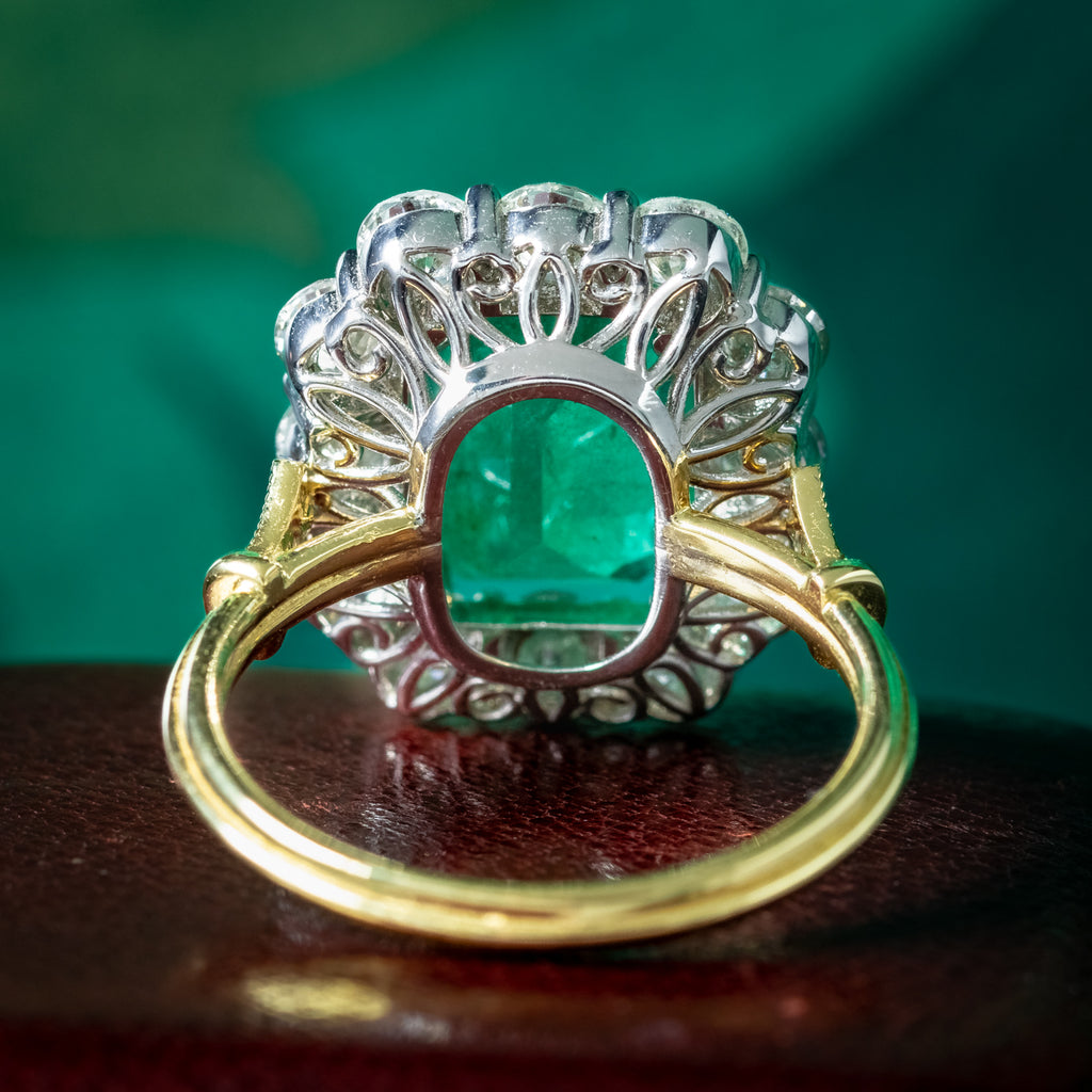 Edwardian Style Emerald Diamond Cluster Ring 3.03ct Emerald