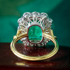 Edwardian Style Emerald Diamond Cluster Ring 3.03ct Emerald