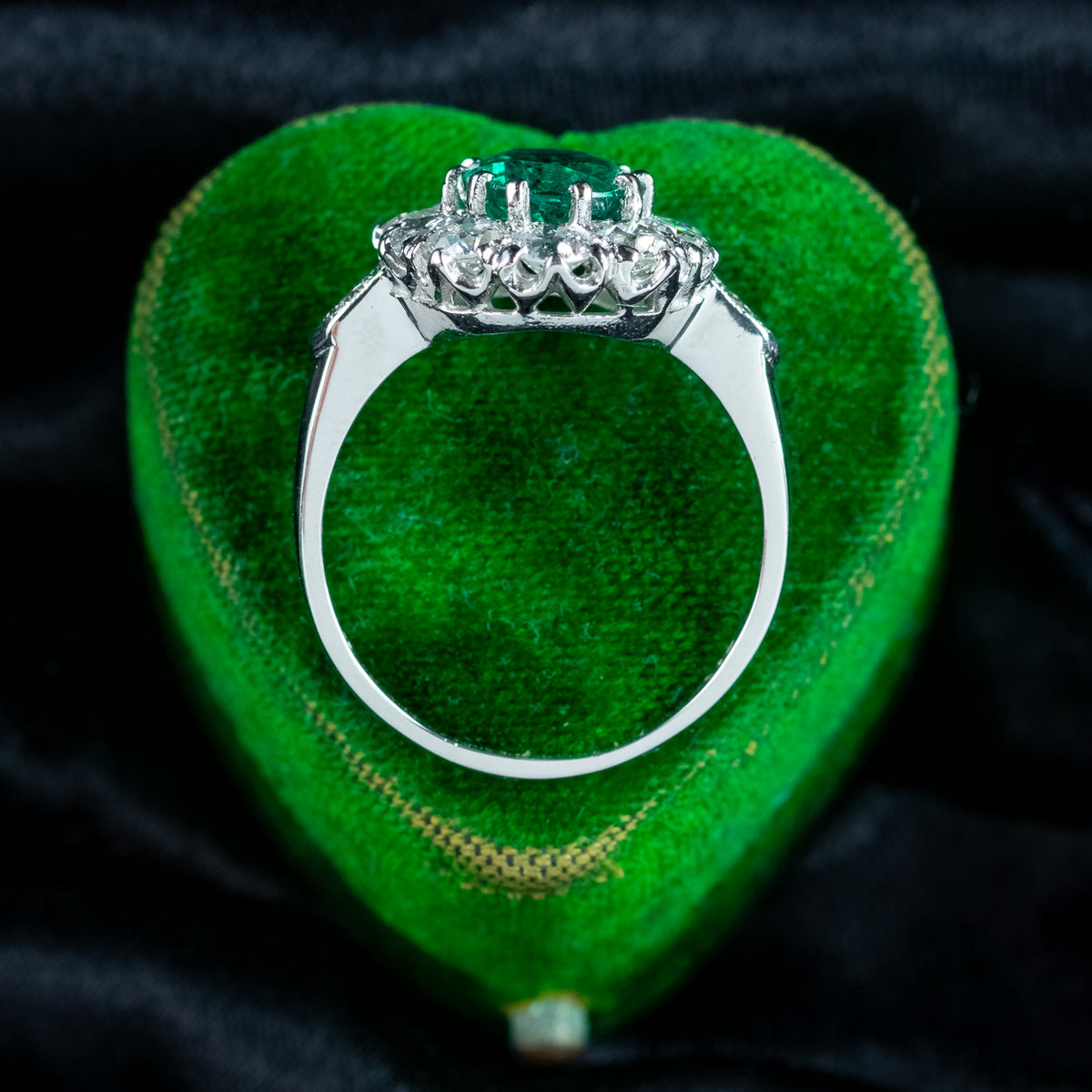 Edwardian Style Emerald Diamond Cluster Ring 1.35ct Emerald