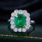 Edwardian Style Emerald Diamond Cluster Ring 3.73ct Emerald