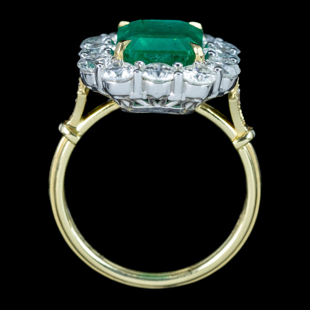 Edwardian Style Emerald Diamond Cluster Ring 3.03ct Emerald