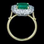 Edwardian Style Emerald Diamond Cluster Ring 3.03ct Emerald