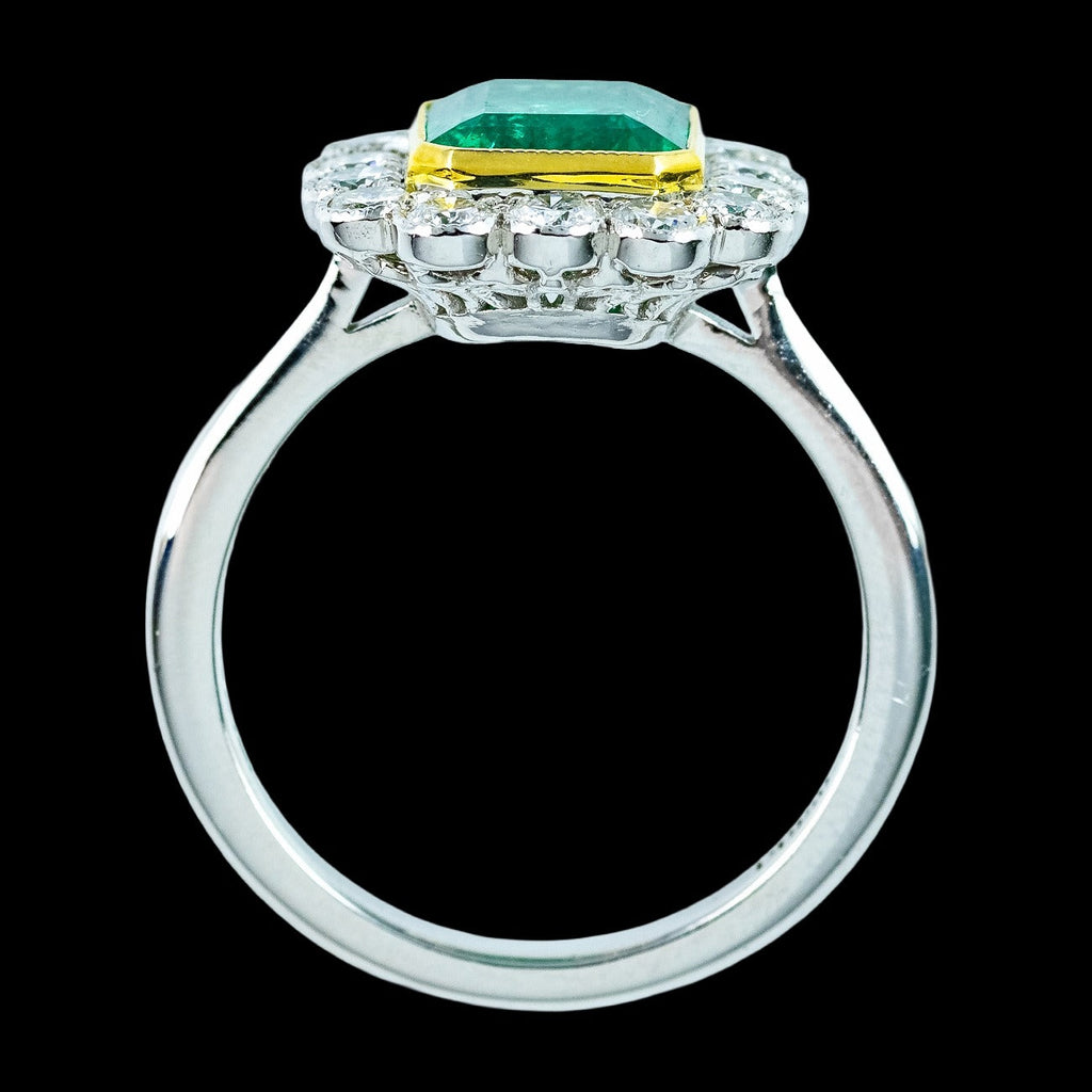 Edwardian Style Emerald Diamond Cluster Ring 2.28ct Emerald