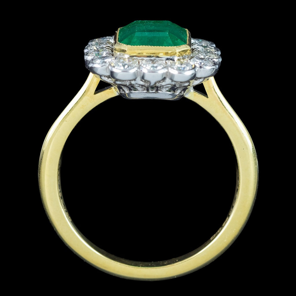Edwardian Style Emerald Diamond Cluster Ring 2.13ct Emerald