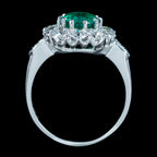 Edwardian Style Emerald Diamond Cluster Ring 1.35ct Emerald