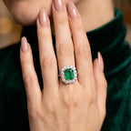 Edwardian Style Emerald Diamond Cluster Ring 3.73ct Emerald