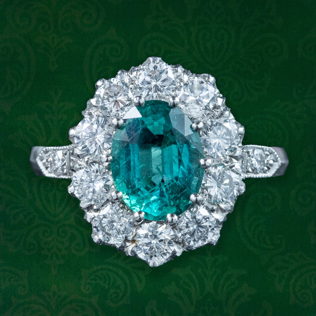 Edwardian Style Emerald Diamond Cluster Ring 1.9ct Emerald Main image