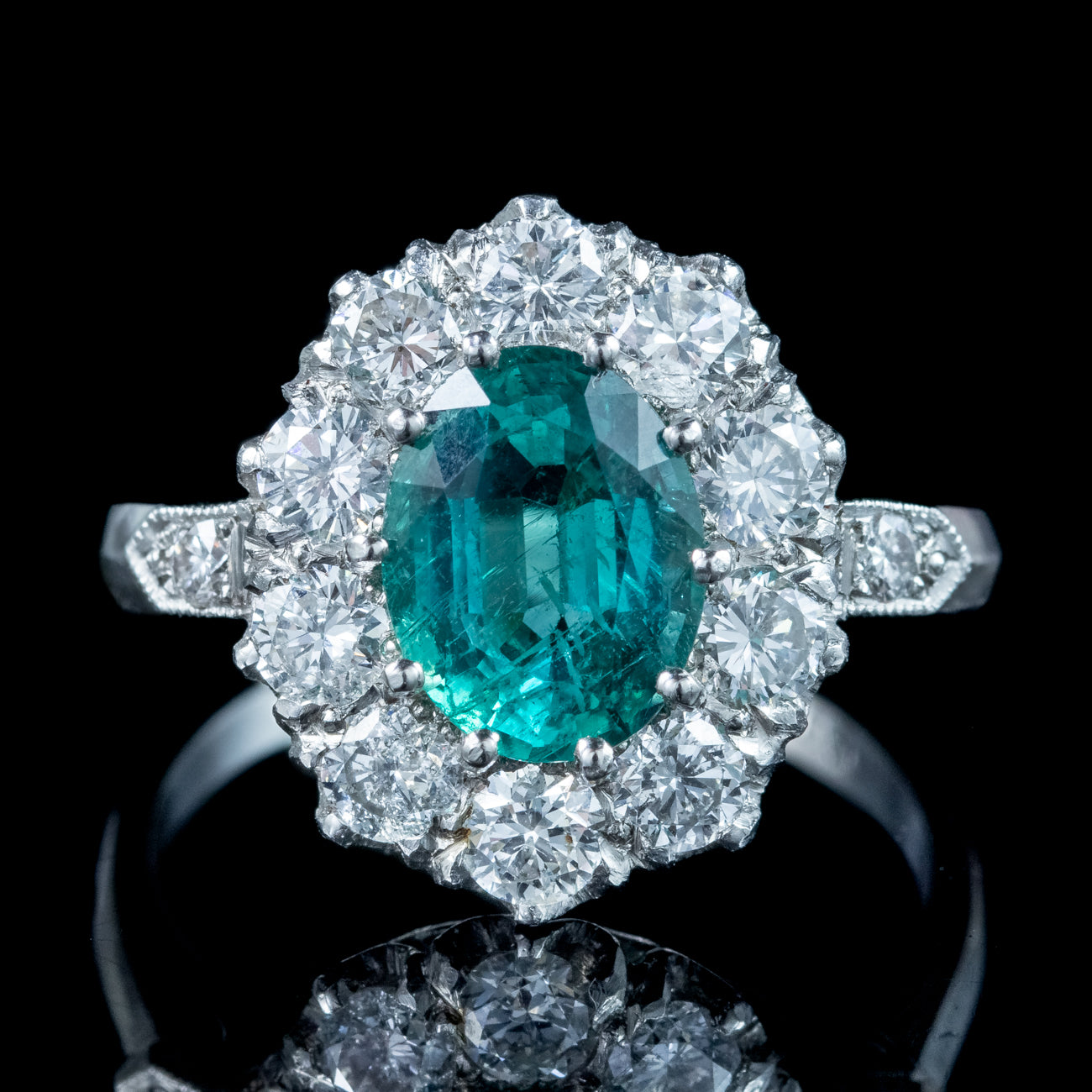 Edwardian Style Emerald Diamond Cluster Ring 1.9ct Emerald Secondary image