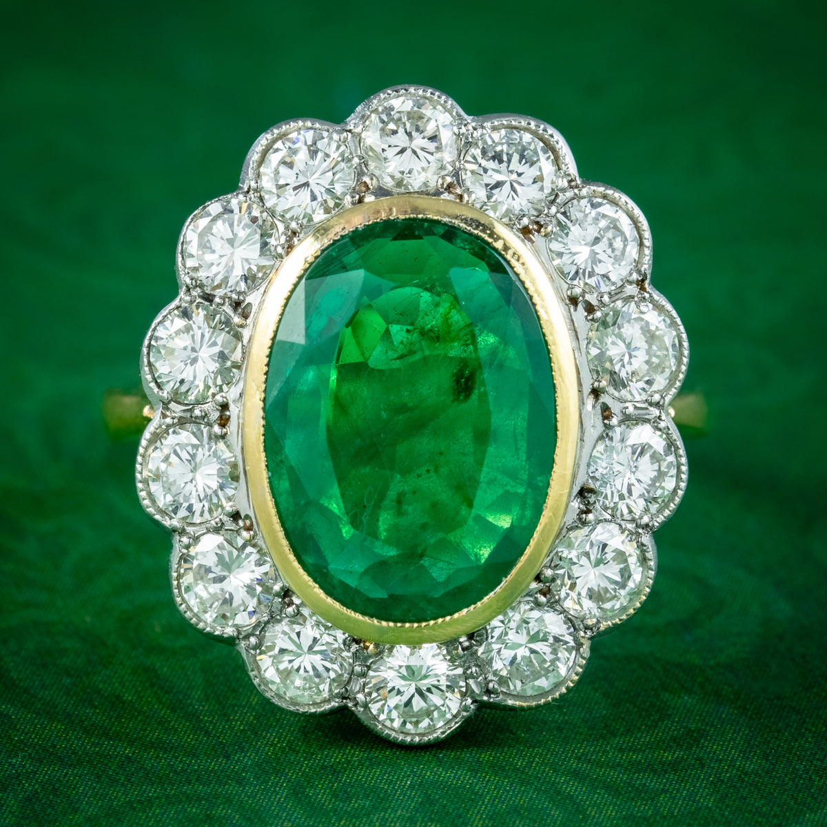 Edwardian Style Emerald Diamond Daisy Cluster Ring 3.38ct Emerald With Cert Main image