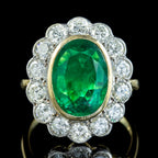 Edwardian Style Emerald Diamond Daisy Cluster Ring 3.38ct Emerald With Cert
