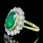 Edwardian Style Emerald Diamond Daisy Cluster Ring 3.38ct Emerald With Cert