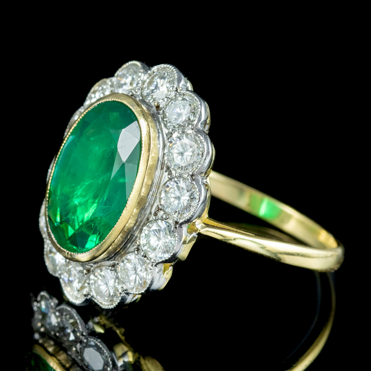 Edwardian Style Emerald Diamond Daisy Cluster Ring 3.38ct Emerald With Cert