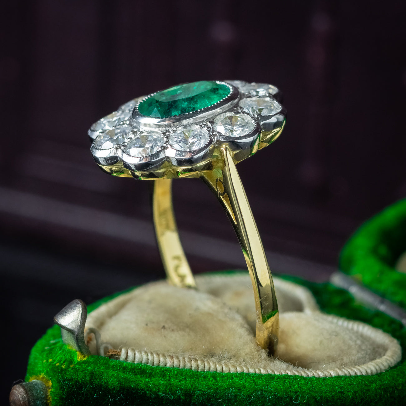 Edwardian Style Emerald Diamond Daisy Cluster Ring 1.10ct Emerald Secondary image