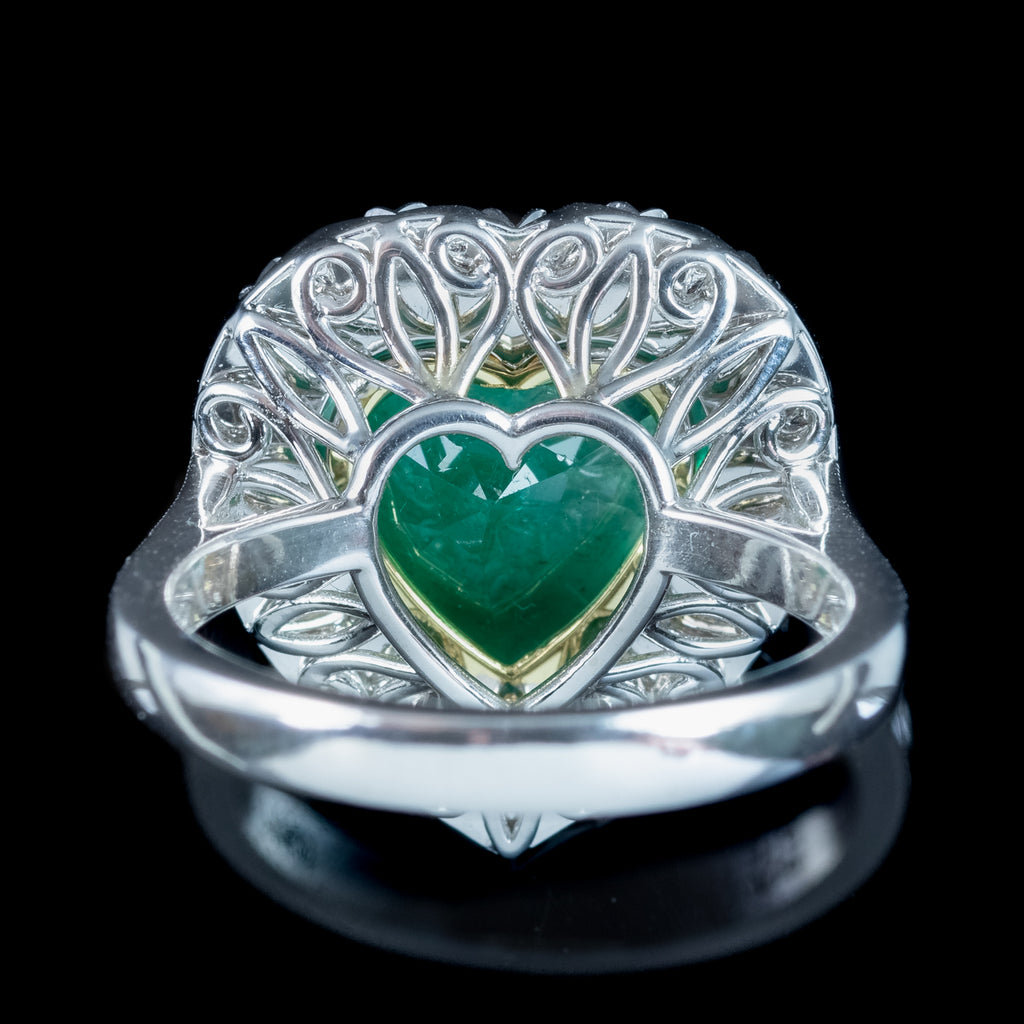 Edwardian Style Emerald Diamond Heart Ring 3.90ct Emerald