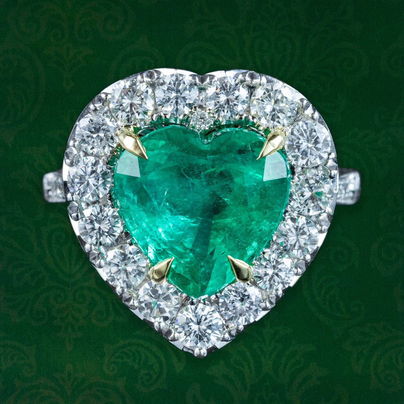 Edwardian Style Emerald Diamond Heart Ring 3.90ct Emerald Main image