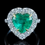 Edwardian Style Emerald Diamond Heart Ring 3.90ct Emerald