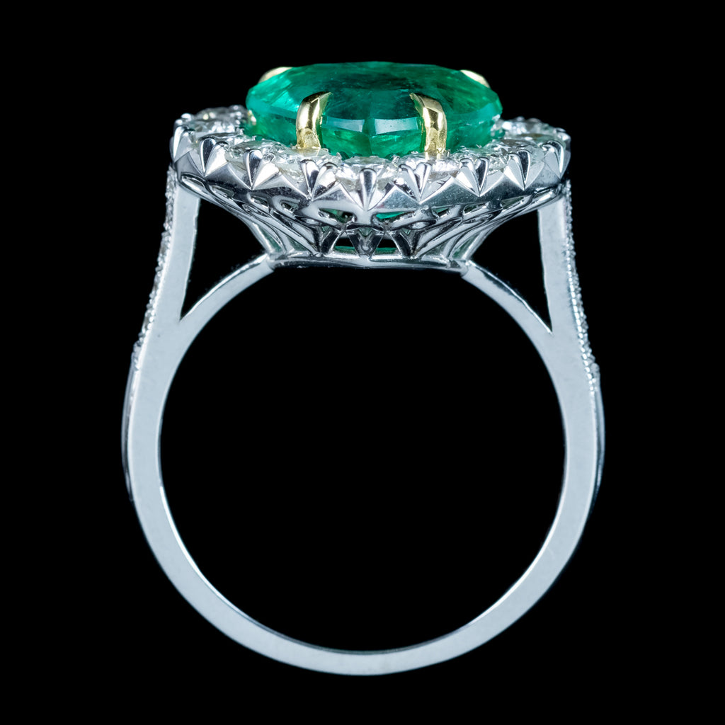 Edwardian Style Emerald Diamond Heart Ring 3.90ct Emerald