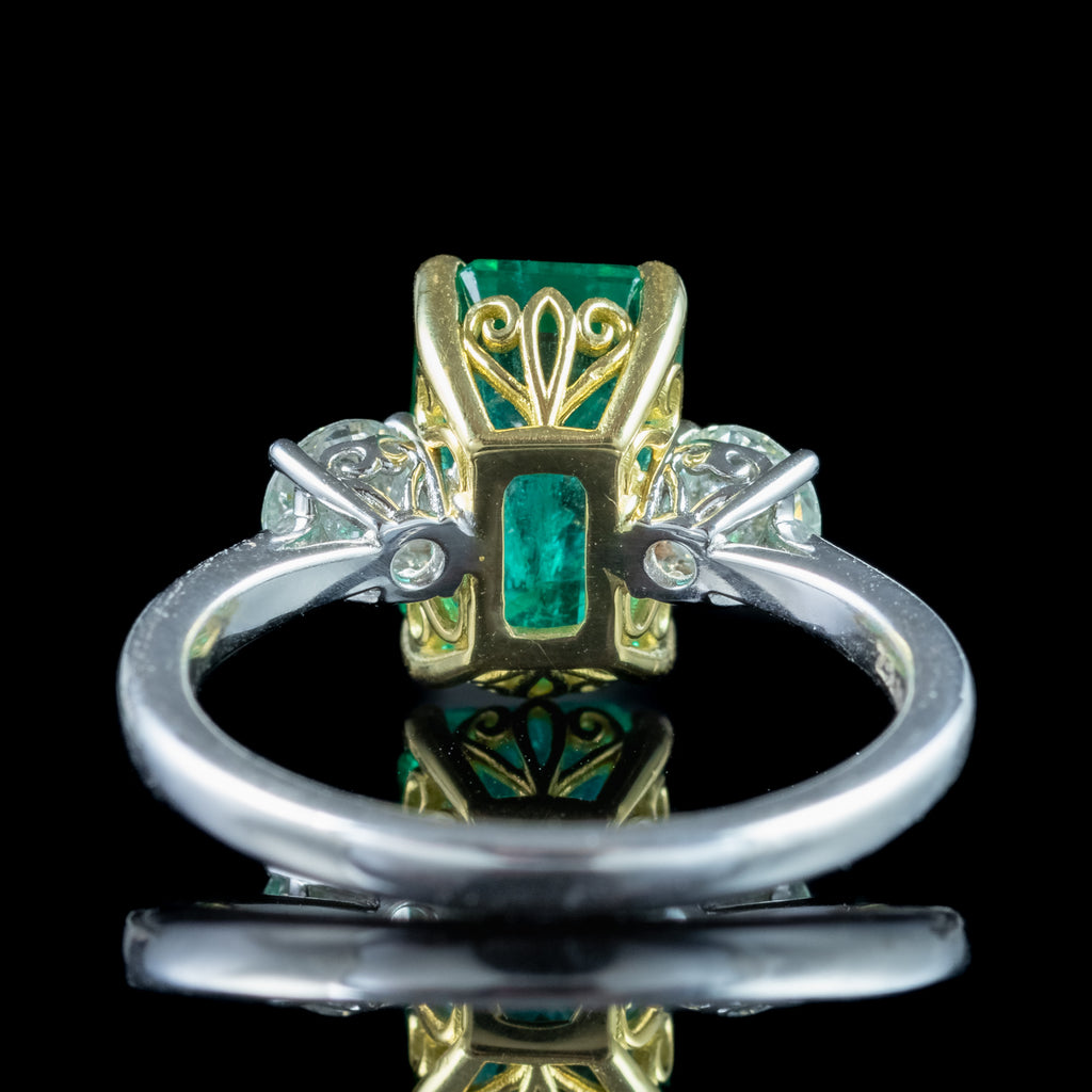 Edwardian Style Emerald Diamond Trilogy Ring 3.08ct Emerald 