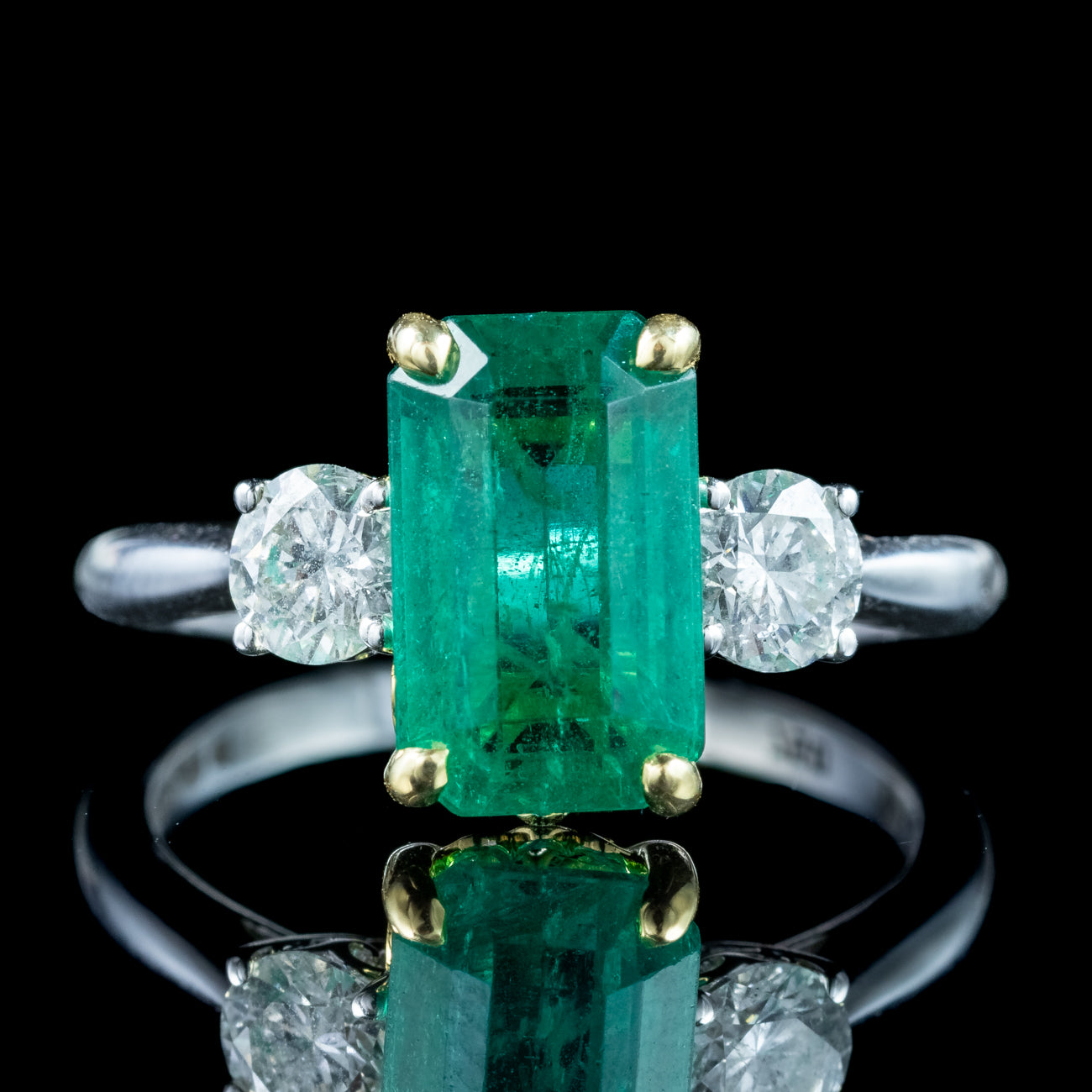 Edwardian Style Emerald Diamond Trilogy Ring 3.08ct Emerald Secondary image