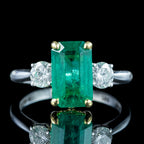 Edwardian Style Emerald Diamond Trilogy Ring 3.08ct Emerald 