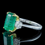 Edwardian Style Emerald Diamond Trilogy Ring 3.08ct Emerald 