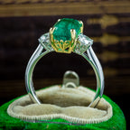 Edwardian Style Emerald Diamond Trilogy Ring 3.08ct Emerald 