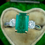Edwardian Style Emerald Diamond Trilogy Ring 3.08ct Emerald 