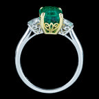 Edwardian Style Emerald Diamond Trilogy Ring 3.08ct Emerald 