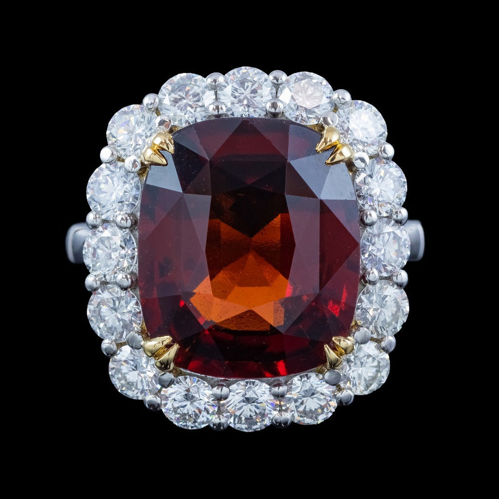 Edwardian Style Garnet Diamond Cluster Cocktail Ring 11.87ct Garnet With Cert