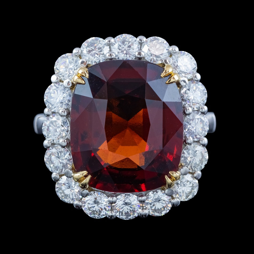 Edwardian Style Garnet Diamond Cluster Cocktail Ring 11.87ct Garnet With Cert