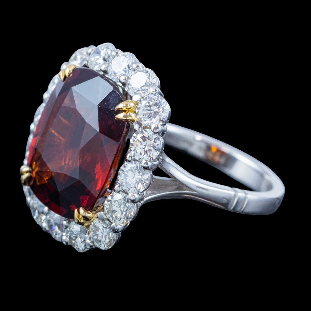 Edwardian Style Garnet Diamond Cluster Cocktail Ring 11.87ct Garnet With Cert