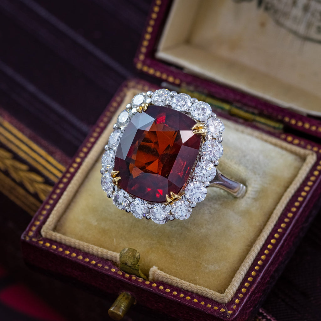 Edwardian Style Garnet Diamond Cluster Cocktail Ring 11.87ct Garnet With Cert