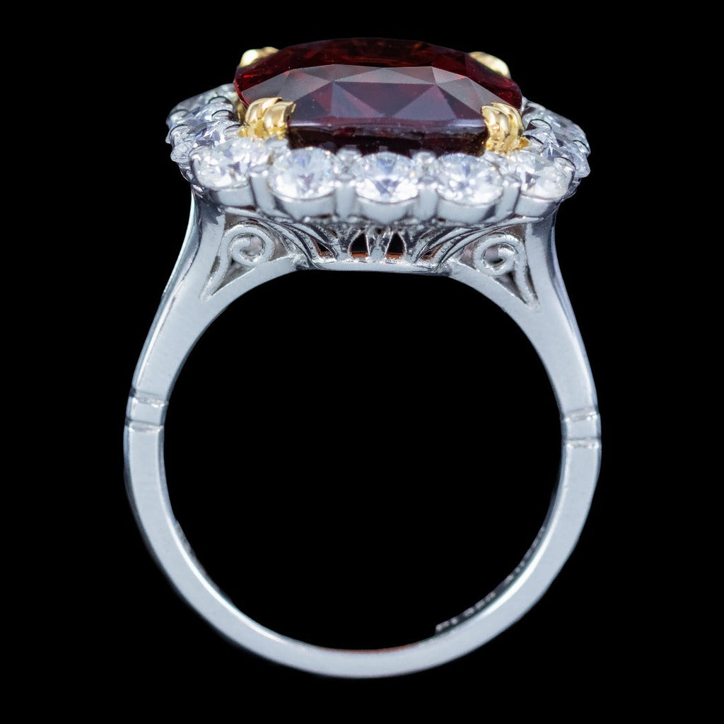 Edwardian Style Garnet Diamond Cluster Cocktail Ring 11.87ct Garnet With Cert