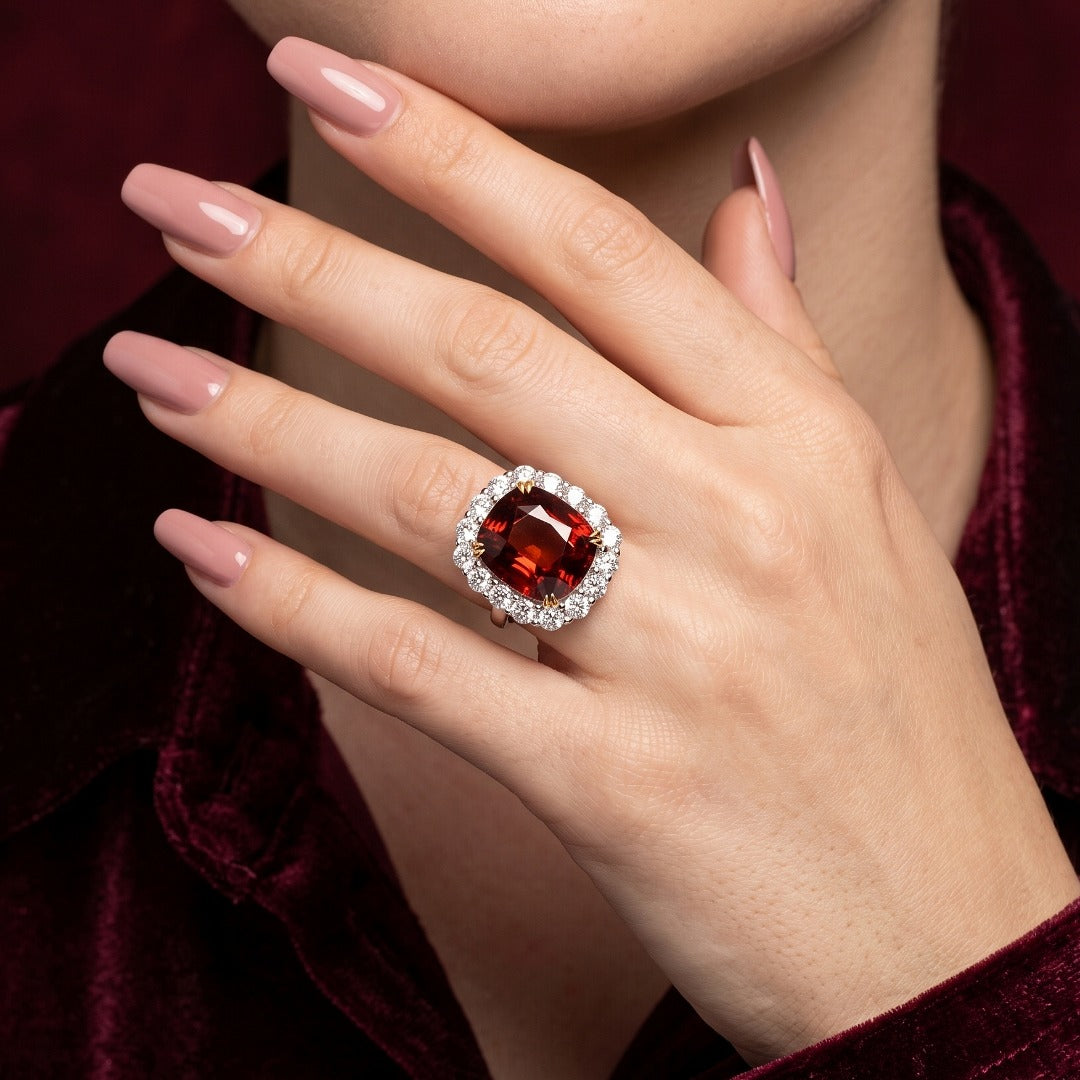 Edwardian Style Garnet Diamond Cluster Cocktail Ring 11.87ct Garnet With Cert