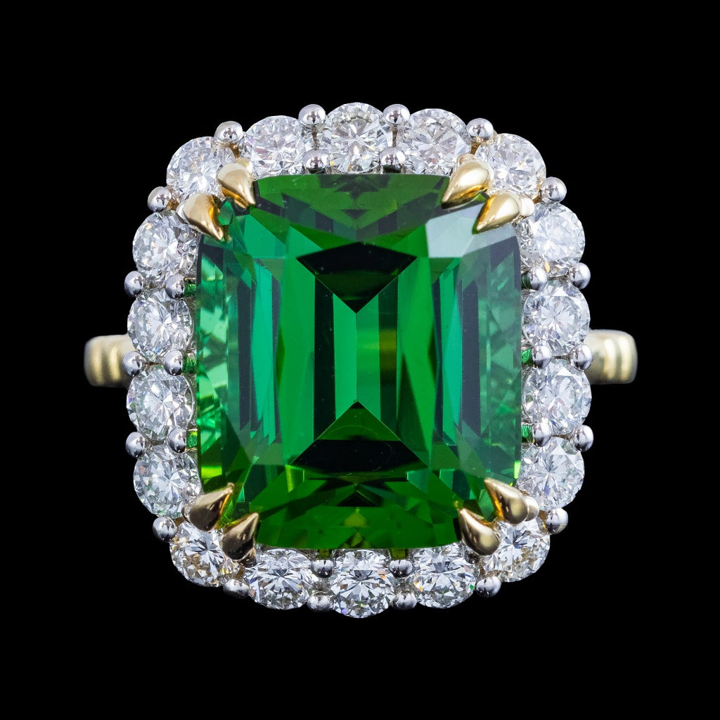 Edwardian Style Green Tourmaline Diamond Cluster Cocktail Ring 14.32ct Centre With Cert