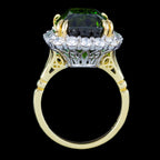 Edwardian Style Green Tourmaline Diamond Cluster Cocktail Ring 14.32ct Centre With Cert