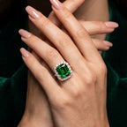 Edwardian Style Green Tourmaline Diamond Cluster Cocktail Ring 14.32ct Centre With Cert