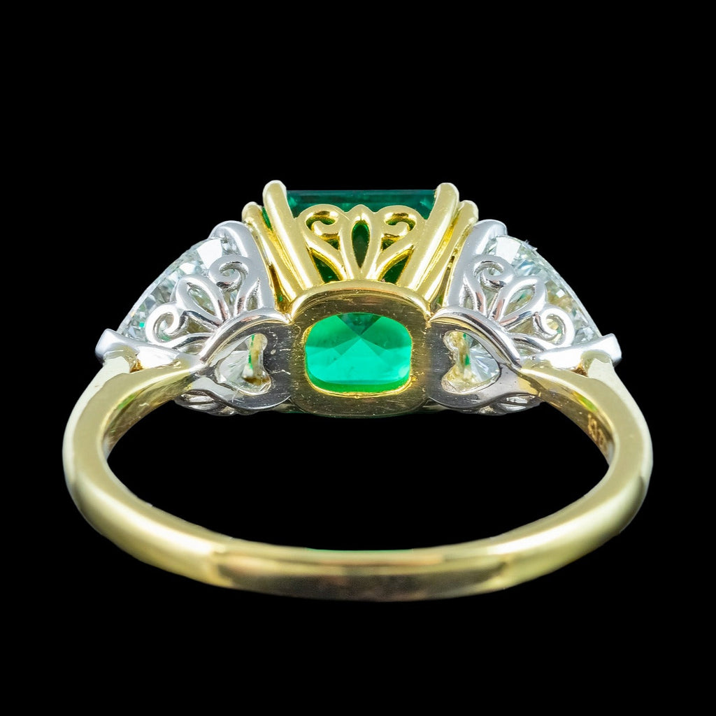 Edwardian Style Lab Grown Emerald Diamond Heart Trilogy Ring With Cert