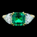 Edwardian Style Lab Grown Emerald Diamond Heart Trilogy Ring With Cert