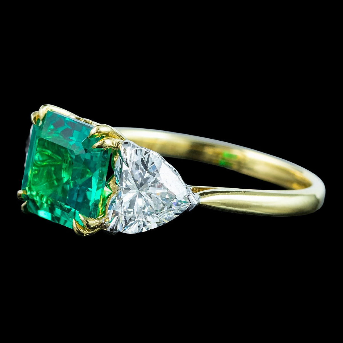 Edwardian Style Lab Grown Emerald Diamond Heart Trilogy Ring With Cert