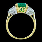 Edwardian Style Lab Grown Emerald Diamond Heart Trilogy Ring With Cert