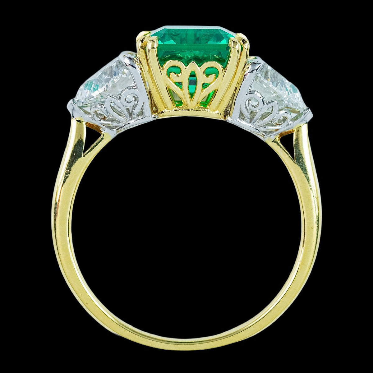 Edwardian Style Lab Grown Emerald Diamond Heart Trilogy Ring With Cert