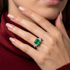 Edwardian Style Lab Grown Emerald Diamond Heart Trilogy Ring With Cert