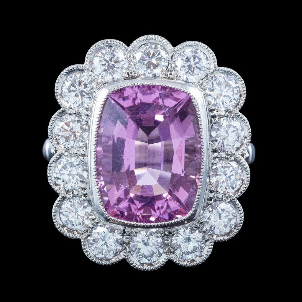 Edwardian Style Morganite Diamond Cluster Cocktail Ring 6.83ct Morganite With Cert