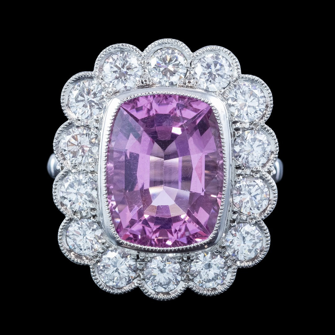 Edwardian Style Morganite Diamond Cluster Cocktail Ring 6.83ct Morganite With Cert