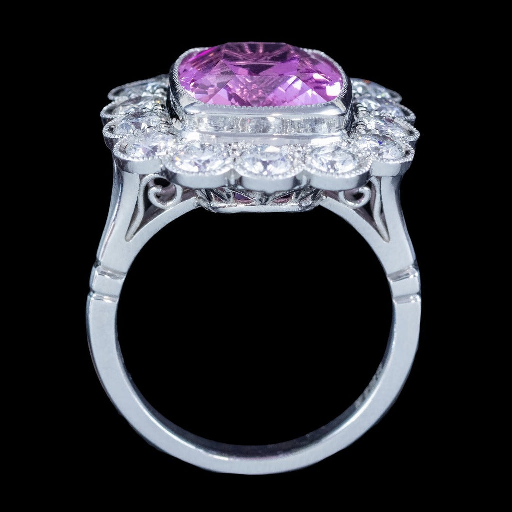 Edwardian Style Morganite Diamond Cluster Cocktail Ring 6.83ct Morganite With Cert