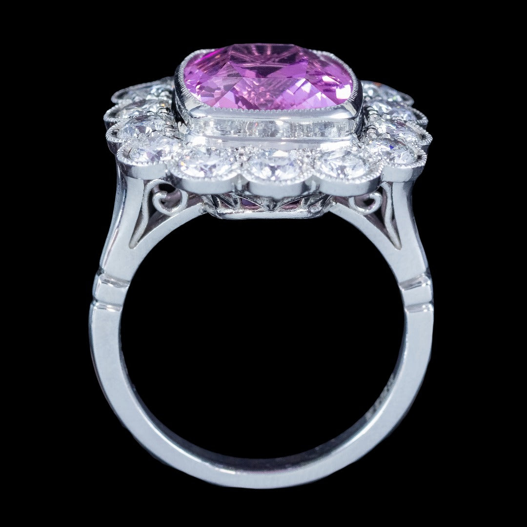 Edwardian Style Morganite Diamond Cluster Cocktail Ring 6.83ct Morganite With Cert