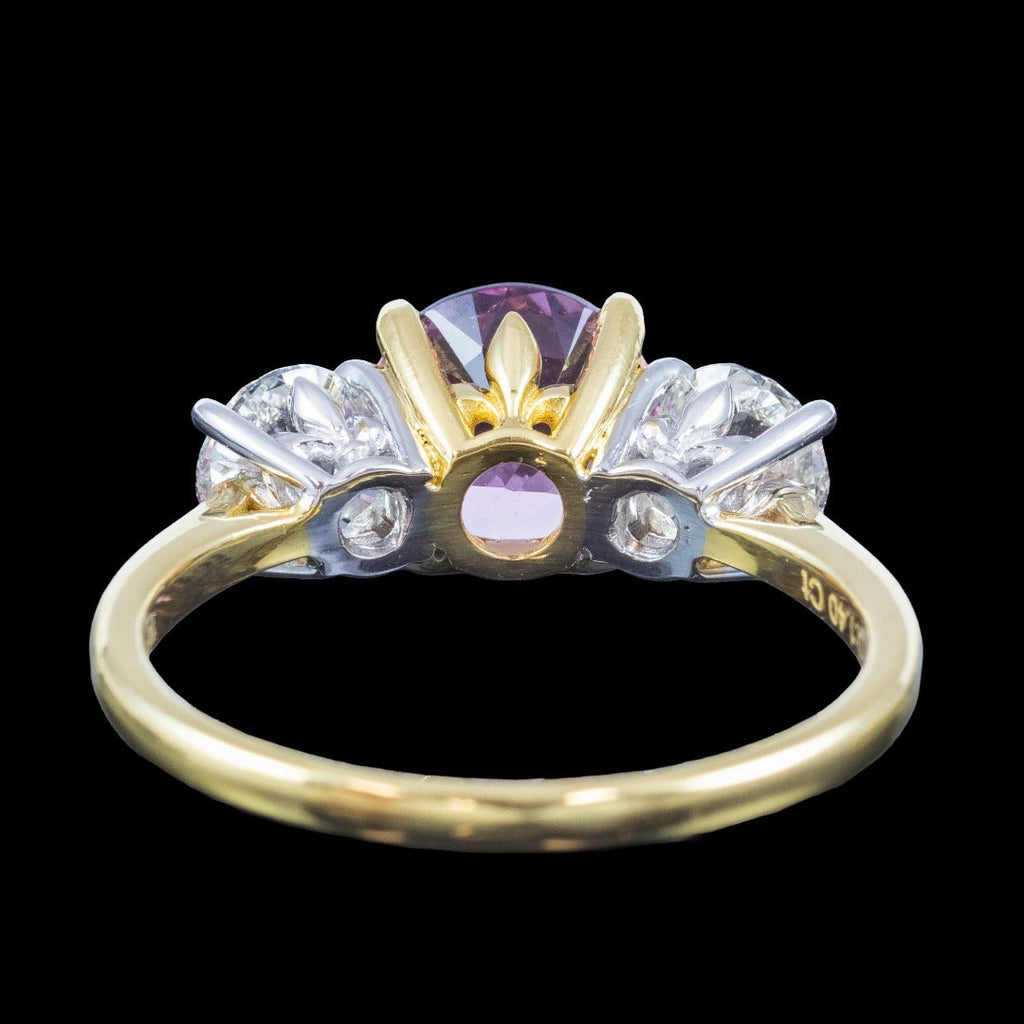 Edwardian Style Morganite Diamond Trilogy Ring 1.91ct Pink Morganite With Cert 