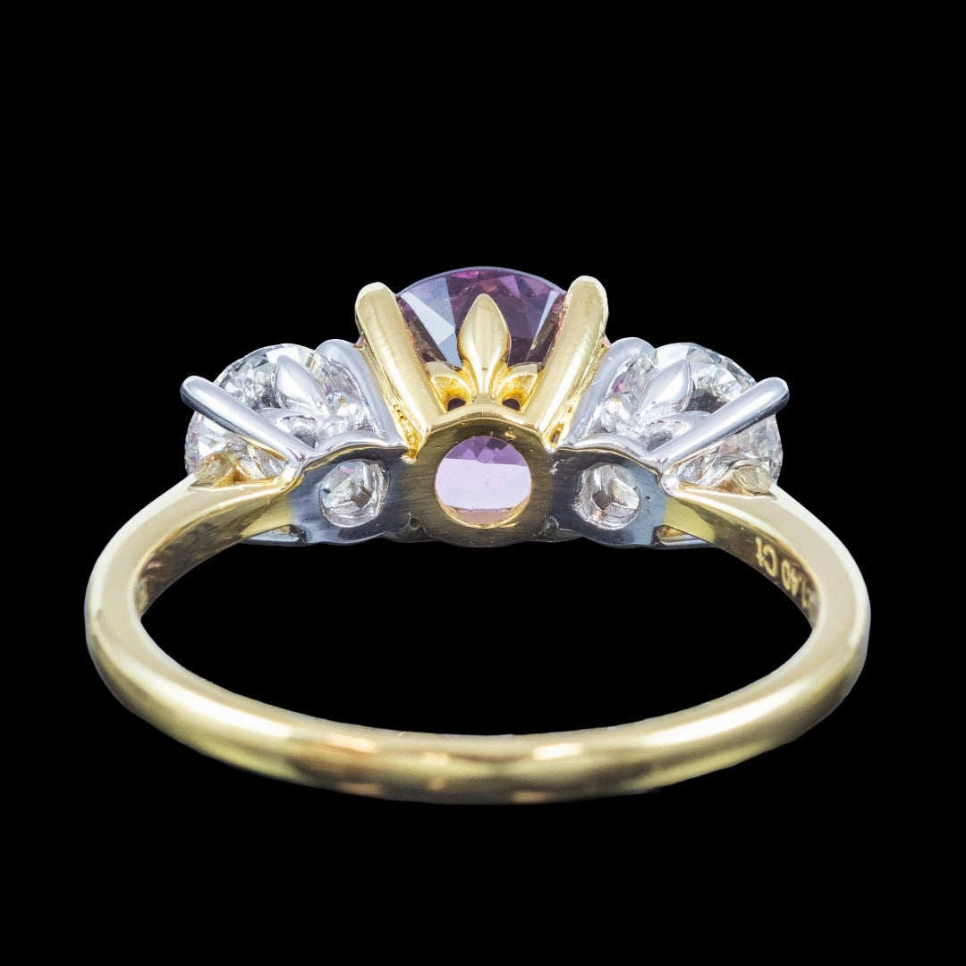 Edwardian Style Morganite Diamond Trilogy Ring 1.91ct Pink Morganite With Cert 