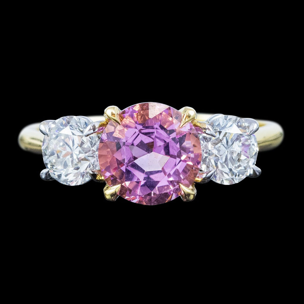 Edwardian Style Morganite Diamond Trilogy Ring 1.91ct Pink Morganite With Cert 